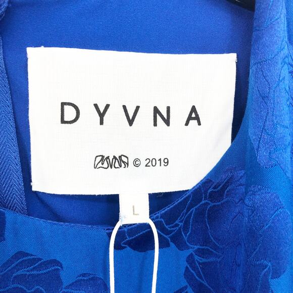 Dyvna Womens Floral Shift Midi Dress Large Cobalt Blue Sleeveless Tie Waist NWT - Picture 9 of 10